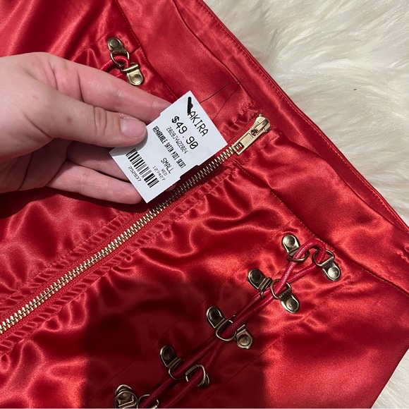New akira red satin lace up skirt size S - Picture 2 of 2